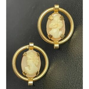 Vintage Cameo Earrings Victorian Revival Screw Back Floating Halo